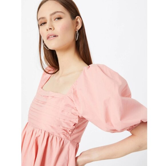 Abercrombie & Fitch Pink Puff Sleeve Babydoll Mini Dress Large Petite Romantic - Picture 4 of 14